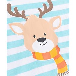 Babyhug 100% Cotton Knit Full Sleeves Striped Sleepsuit with Deer Print - Sky Blue