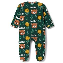 Babyhug 100% Cotton Knit Full Sleeves Footed Sleepsuit with Bear Print - Green