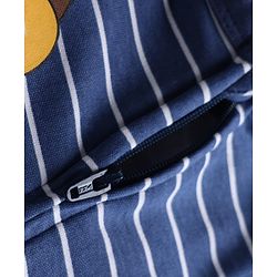 Babyhug 100% Cotton Knit Full Sleeves Striped Sleepsuit with Roar Lion Print - Navy Blue