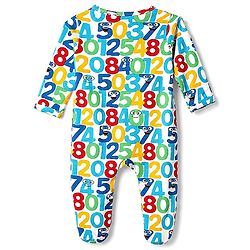Babyhug 100% Cotton Knit Full Sleeves Footed Sleepsuit with Numbers Print - Light Blue