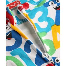 Babyhug 100% Cotton Knit Full Sleeves Footed Sleepsuit with Numbers Print - Light Blue