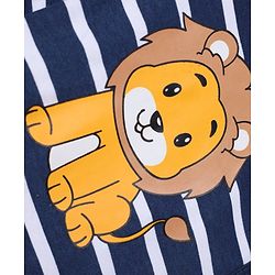 Babyhug 100% Cotton Knit Full Sleeves Striped Sleepsuit with Lion Print - Navy Blue