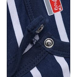 Babyhug 100% Cotton Knit Full Sleeves Striped Sleepsuit with Lion Print - Navy Blue