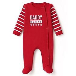 Babyhug 100% Cotton Knit Full Sleeves Sleepsuit with Daddy Rocks Print - Red