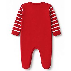 Babyhug 100% Cotton Knit Full Sleeves Sleepsuit with Daddy Rocks Print - Red