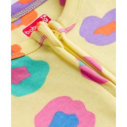 Babyhug 100% Cotton Knit Full Sleeves Printed Footed Sleepsuit - Yellow