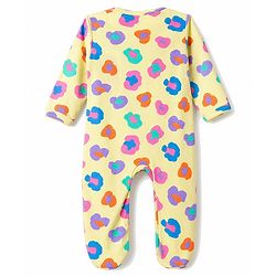 Babyhug 100% Cotton Knit Full Sleeves Printed Footed Sleepsuit - Yellow