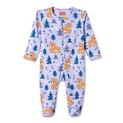 Babyhug 100% Cotton Knit Full Sleeves Footed Sleepsuit with Cub Print - Lavender