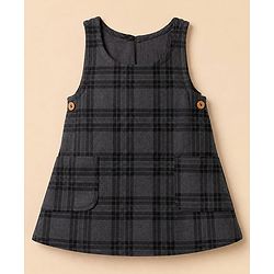 Babyhug Woven Frock With Full Sleeves Heart Printed Inner Tee - Grey