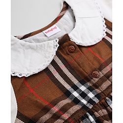 Babyhug Cotton Woven Frock with Full Sleeves and Checked Print in Brown
