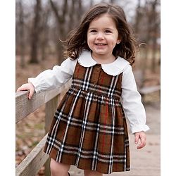 Babyhug Cotton Woven Frock with Full Sleeves and Checked Print in Brown