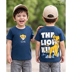 Babyhug Disney Single Jersey Knit Half Sleeves T-Shirt with Front & Back Lion King Graphics -  Blue