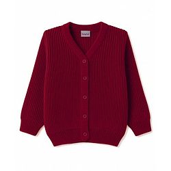Babyhug Knit Full Sleeves Solid Colour Front Open Sweater - Maroon