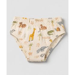Babyhug 100% Cotton Single Jersey Knit Briefs with Elephant & Striped Giraffe Print Pack of 3 in Brown Cream & Blue