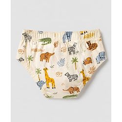 Babyhug 100% Cotton Single Jersey Knit Briefs with Elephant & Striped Giraffe Print Pack of 3 in Brown Cream & Blue