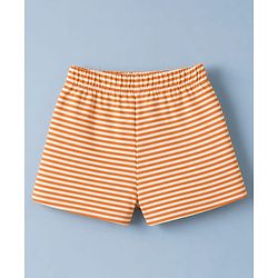Babyhug 100% Cotton Single Jersey Knit Antibacterial Striped Trunks With Teddy Print Pack of 3 - OffWhite, Orange & Rust Orange