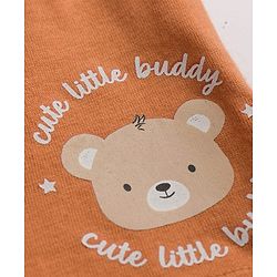 Babyhug 100% Cotton Single Jersey Knit Antibacterial Striped Trunks With Teddy Print Pack of 3 - OffWhite, Orange & Rust Orange