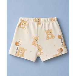 Babyhug 100% Cotton Single Jersey Knit Antibacterial Striped Trunks With Teddy Print Pack of 3 - OffWhite, Orange & Rust Orange