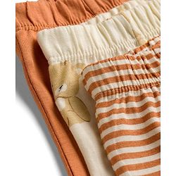 Babyhug 100% Cotton Single Jersey Knit Antibacterial Striped Trunks With Teddy Print Pack of 3 - OffWhite, Orange & Rust Orange