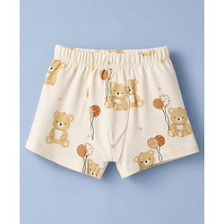 Babyhug 100% Cotton Single Jersey Knit Antibacterial Striped Trunks With Teddy Print Pack of 3 - OffWhite, Orange & Rust Orange