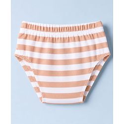 Babyhug 100% Cotton Single Jersey Knit Antibacterial Striped Briefs With Car Print Pack of 3 - Light Brown & White