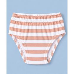 Babyhug 100% Cotton Single Jersey Knit Antibacterial Striped Briefs With Car Print Pack of 3 - Light Brown & White