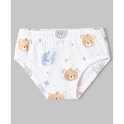 Babyhug 100% Cotton Single Jersey Knit Striped Antibacterial Briefs with Bear & Star Print Pack of 3 - White, Light Brown, Light Blue