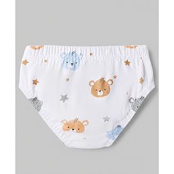 Babyhug 100% Cotton Single Jersey Knit Striped Antibacterial Briefs with Bear & Star Print Pack of 3 - White, Light Brown, Light Blue