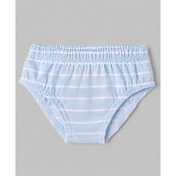 Babyhug 100% Cotton Single Jersey Knit Striped Antibacterial Briefs with Bear & Star Print Pack of 3 - White, Light Brown, Light Blue