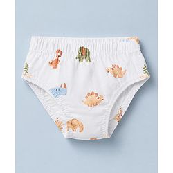 Babyhug 100% Cotton Single Jersey Knit Antibacterial Briefs with Stripes & Dinosaur Print Pack of 3 - Yellow White & Olive Green