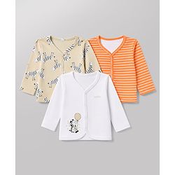 Babyhug 100% Cotton Interlock Knit Full Sleeves Striped & Zebra Printed Jhablas Pack of 3 - White & Orange