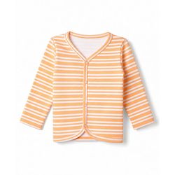 Babyhug 100% Cotton Knit Full Sleeves Striped Front Open Jhablas With Boat Print Pack of 3 - Light Blue, Orange & Peach