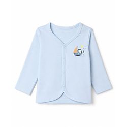 Babyhug 100% Cotton Knit Full Sleeves Striped Front Open Jhablas With Boat Print Pack of 3 - Light Blue, Orange & Peach