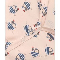 Babyhug 100% Cotton Knit Full Sleeves Striped Front Open Jhablas With Boat Print Pack of 3 - Light Blue, Orange & Peach