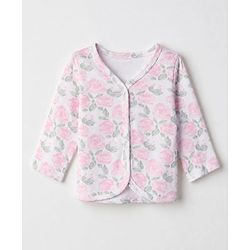 Babyhug 100% Cotton Knit Full Sleeves Floral Printed Jhablas Pack of 3 - Pink & White