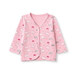 Babyhug 100% Cotton Interlock Knit Full Sleeves Front Open Jhablas With Polka Dot, Cloud & Floral Print Pack of 3 - Pink, Light Pink & White