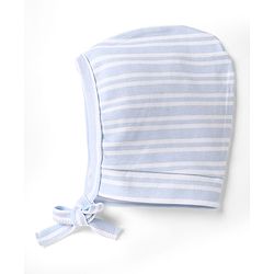 Babyhug 100% Cotton Interlock Knit Striped Baby Caps with Penguin in Boat Print Pack of 2 Blue & Light Pink - Diameter 9 cm