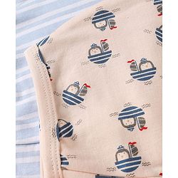 Babyhug 100% Cotton Interlock Knit Striped Baby Caps with Penguin in Boat Print Pack of 2 Blue & Light Pink - Diameter 9 cm