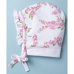 Babyhug 100% Cotton Interlock Knit Baby Caps With Polka Dot & Floral Print Pack of 2 Pink White - Diameter 22 cm