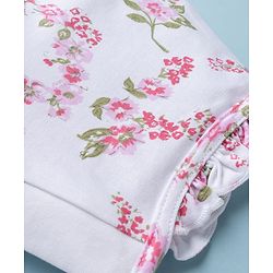 Babyhug 100% Cotton Interlock Knit Baby Caps With Polka Dot & Floral Print Pack of 2 Pink White - Diameter 22 cm