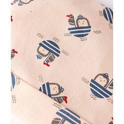 Babyhug 100% Cotton Interlock Knit Cap , Mittens & Booties with Penguin in Boat Print Light Pink - Diameter 8 cm