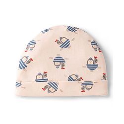 Babyhug 100% Cotton Interlock Knit Cap , Mittens & Booties with Penguin in Boat Print Light Pink - Diameter 8 cm