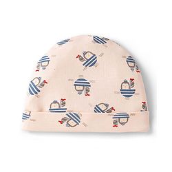 Babyhug 100% Cotton Interlock Knit Cap , Mittens & Booties with Penguin in Boat Print Light Pink - Diameter 8 cm