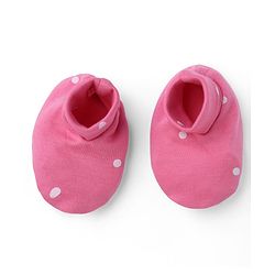 Babyhug 100% Cotton Interlock Knit Polka Dot Printed Cap Mittens & Booties Set Pink Diameter - 10 cm
