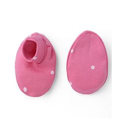 Babyhug 100% Cotton Interlock Knit Polka Dot Printed Cap Mittens & Booties Set Pink Diameter - 10 cm