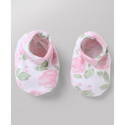 Babyhug 100% Cotton Interlock Knit Floral Printed Cap Mittens & Booties Set White - Diameter 11 Cm