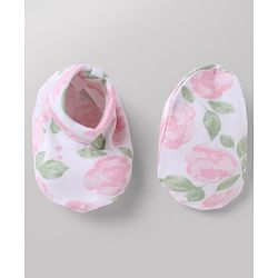 Babyhug 100% Cotton Interlock Knit Floral Printed Cap Mittens & Booties Set White - Diameter 11 Cm