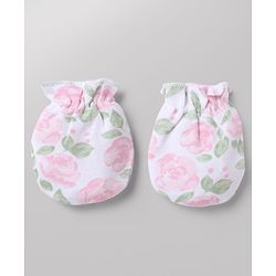 Babyhug 100% Cotton Interlock Knit Floral Printed Cap Mittens & Booties Set White - Diameter 11 Cm
