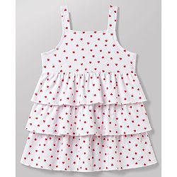 Babyhug Single Jersey Knit Half Sleeves Heart Printed Frock with Shrug - White