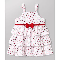 Babyhug Single Jersey Knit Half Sleeves Heart Printed Frock with Shrug - White